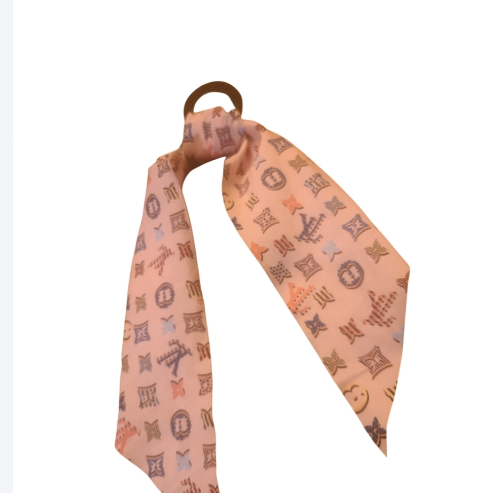 Superstar Accessories Pink Multicolor Patterned Hair Scrunchie with Scarf